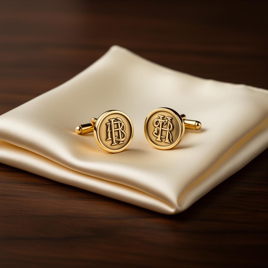 Brass Signature Cufflinks & Silk Set