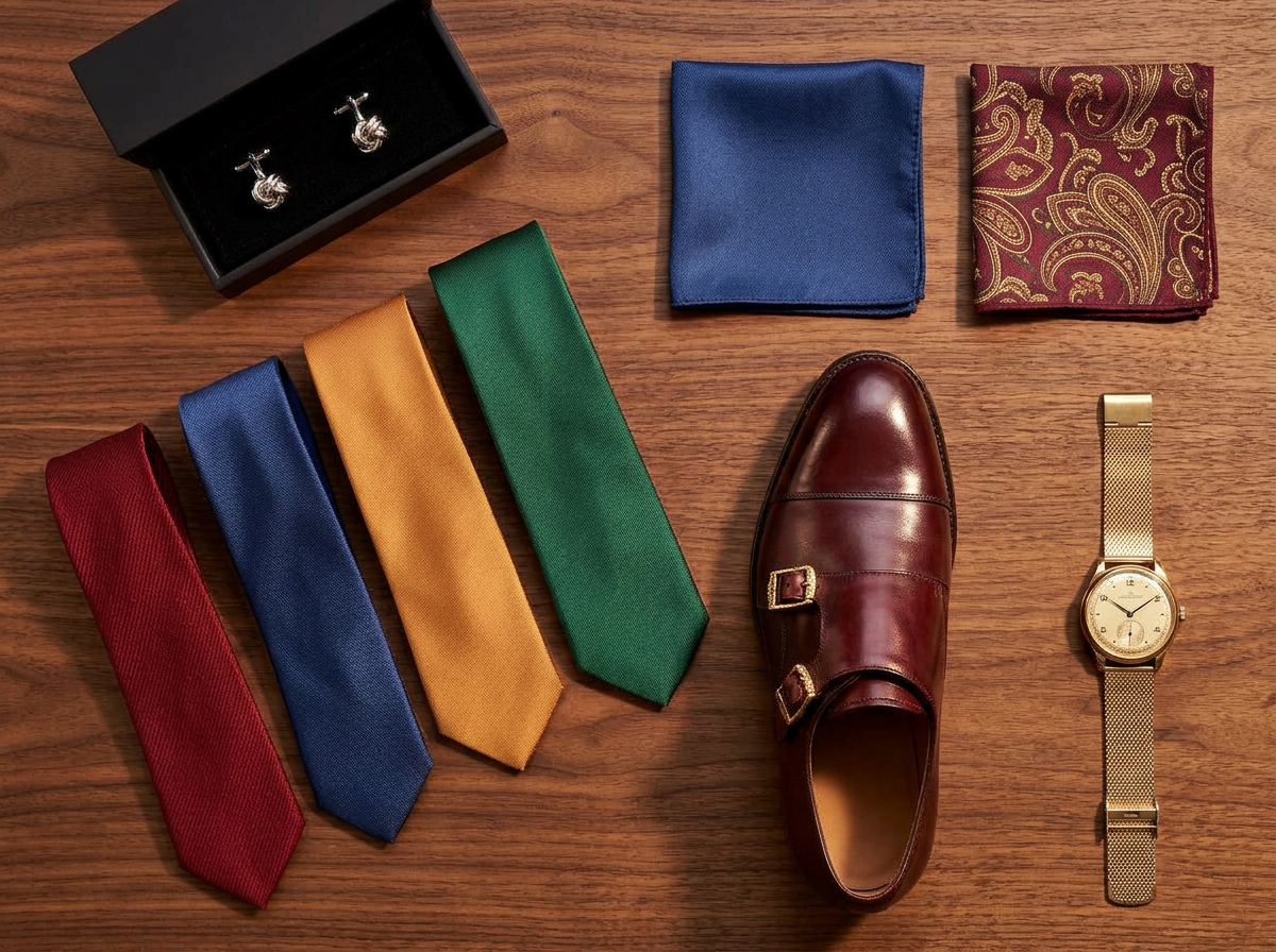 Brass Signature Cufflinks & Silk Set